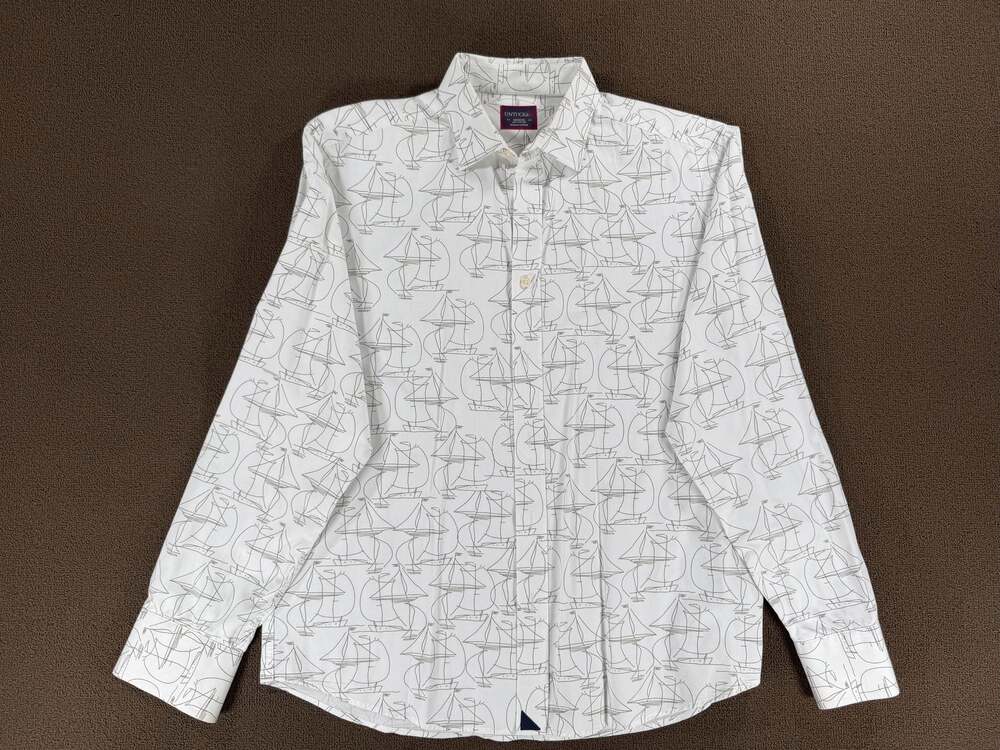 UNTUCKit Men's Long Sleeve Button-Down Shirt with Sailboat Print, Size Medium